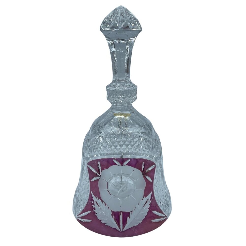 VTG Anna Hutte Bleikristall Clear Red Rose Crystal Bell Etched Floral 7.25"